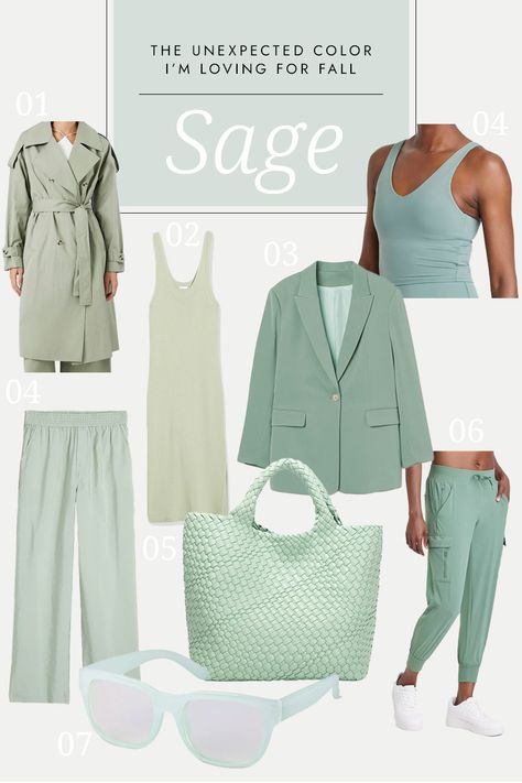 Find sage outfit inspiration and tap to shop Sage Fall Outfit, 2023 Outfits, Double Breasted Trench Coat, Sweater Tank, Fall 2023, Woven Bag, Fall Outfit, Tank Dress, Color Inspiration