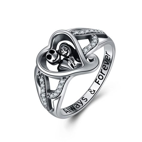 PRICES MAY VARY. Inspiration This nightmare rings inspired from a warm family Christmas film, Jack and sally,It design to show the faithful love for couple,friends and family.It is aslo good gifts choice for the valentines day,especial the nightmare before christmas fans. Best Gift The nightmare ring stock in now, please rest assured to buy!!!If you are looking forward to an gift for wife, mom, daughter or friends, this Jack and Sally necklace will be the perfect gift,it is aslo good gifts for t Christmas Hearts, Jack And Sally, Skull Jewelry, Jewelry Birthday, Disney Jewelry, Christmas Gifts For Women, Silver Pieces, Ring Collections, Nightmare Before