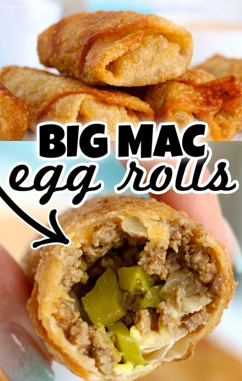 Eggroll Wraps Recipes, Egg Roll Pickle Wrap Air Fryer, Keto Egg Roll Wrapper Recipes, Air Fryer Big Mac Egg Rolls, Big Mac Rolls, Stuffed Eggroll Recipes, Healthy Recipes With Egg Roll Wrappers, Ground Beef Egg Rolls Air Fryer, Big Mac Spring Rolls