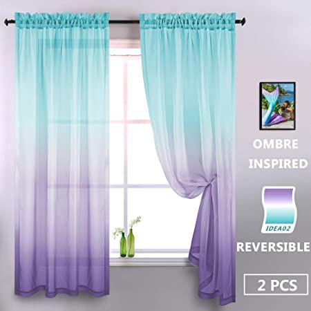 Deco Violet, Turquoise Curtains, Green Sheer Curtains, Girls Room Curtains, Mermaid Room Decor, Ombre Curtains, Girly Nursery, Turquoise Room, Design Ložnic