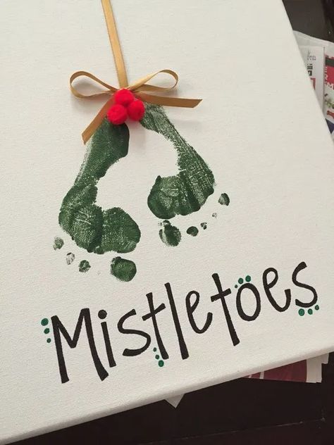 50+ DIY Christmas Footprint Crafts for Kids That are Too Stinkin Cute - HubPages Christmas Craft Kids Gifts, Mistletoe Craft Babies, Baby Hands And Feet Crafts Christmas, Diy Infant Crafts Ideas, Crafts For 1 Yo, Toddler Mistletoe Craft, Christmas Recipes For Toddlers, Christmas Craft Footprint, Christmas Crafts Two Year Olds