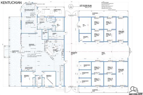 Kentuckian Horse Barn with Living Quarters Floor Plans | Dmax Design Group Barn With Living Quarters Plans, Horse Barn With Living Quarters, Minecraft Barn, Minecraft House Decor, Equine Stables, Dream Barn Stables, Horses Ranch, Pole Barn Plans, Barn Remodel