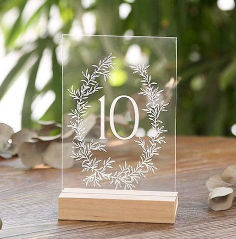 Wedding, Décor, Wedding Table, Rustic, Table Numbers, Acrylic, Wedding Ideas Wedding Reception Centerpiece, Table Number Signs, Decoration Event, Olive Wreath, Clear Table, Sequin Table Runner, Acrylic Table Number, Cricut Wedding, Champagne Flute Set