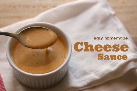 easy cheese sauce--from scratch Easy Cheese Sauce, Easy Homemade Cheese, The Prairie Homestead, Prairie Homestead, Healthy Cheese, Homemade Cheese Sauce, Powder Milk, Cheese Sauce Recipe, Homemade Condiments