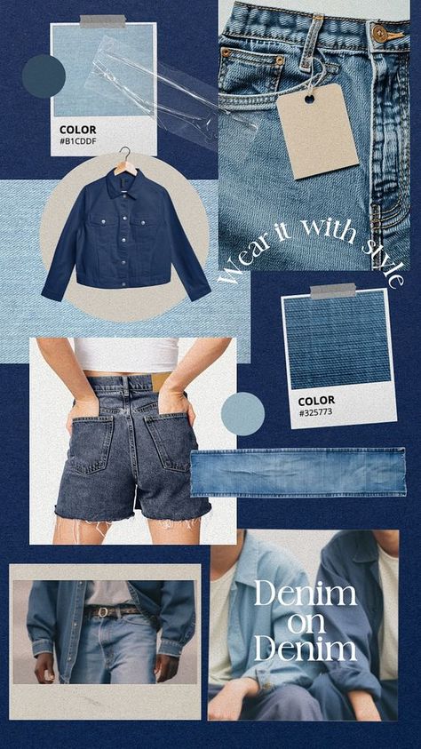 Fashion denim mood board mockup, customizable design | premium image by rawpixel.com / nun Denim Magazine Cover, Jeans Product Shoot, Clothing Story Ideas, Denim Mood Board Inspiration, Mood Board Inspiration Fashion, Clothing Mood Boards, Denim Aesthetic Photography, Mood Boards Aesthetic Fashion, Style Mood Board Fashion