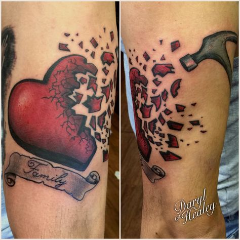 Shattered heart tattoo. Heart Defect Tattoo, Heart Tattoo Shaded, Shattered Tattoo, Shattered Heart Tattoo, Cosmetology Tattoos, Cute Tattoos With Meaning, Random Tattoos, Billy Jack, Couples Tattoo