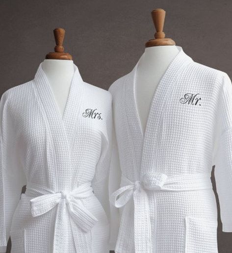 Personalized Mr Mrs Unisex Waffle Weave Robe with Pockets Monogrammed Bath Robes Embroidered Wedding Spa Robes, Bath Robes, Embroidered Wedding, Waffle Weave, Mr Mrs, Custom Print, Weaving, Spa, Monogram