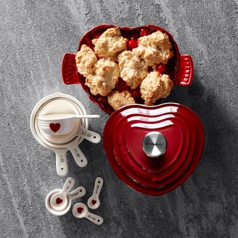 Le Creuset Cast-Iron Heart-Shaped Dutch Oven | Williams Sonoma Valentines Kitchen, Chefs Kitchen Design, Cocotte Recipe, Le Creuset Cast Iron, Measuring Cups And Spoons, Valentine's Ideas, Measuring Cups & Spoons, Measuring Cups Set, Touch Love