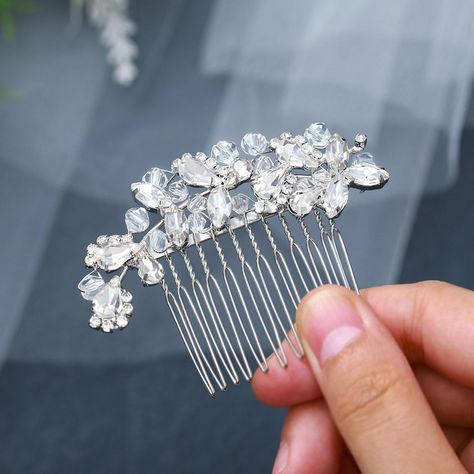 PRICES MAY VARY. Rhinestones wedding hair pieces is made of soft alloy wire, pearls,crystal ，rhinestone and comb.High quality workmanship,flexible design is very comfortable to wear. Hair jewelry designed with genuine crystal beads & gemstones. suitable for all hair style designed and creative; different styles have subtle differences in how you show your hair. Hair decoration exquisite design makes you elegant and beautiful, and attract everyone's eyes, suitable for weddings,anniversary, honeym Wedding Hair Pins Crystal, Wedding Hair Combs, Bridal Hair Half Up, Bride Wedding Hair, Pearl Hair Piece, Hair Comb Accessories, Wedding Hair Comb, Prom Ideas, Bridesmaid Accessories