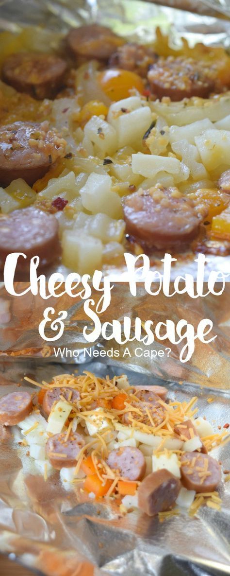 You'll love this flavorful Cheesy Potato & Sausage Foil Packet! Perfect for camping, or grilling the flavors blend together to make a great meal. Potato And Sausage, Hobo Dinners, Potato Sausage, Foil Packet Dinners, Foil Pack Meals, Foil Dinners, Foil Packet Meals, Diy Easy Recipes, Foil Packet