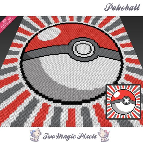 Pokeball crochet blanket pattern; c2c, cross stitch; graph; pdf download; no written counts or row-by-row instructions by TwoMagicPixels, $3.99 USD Crochet Borders For Blankets, Ninetales Pokemon, Cross Stitch Graph, Tunisian Simple Stitch, Crochet A Blanket, Pokemon Crochet Pattern, C2c Crochet Pattern Free, Sc Crochet, Crochet Pokemon