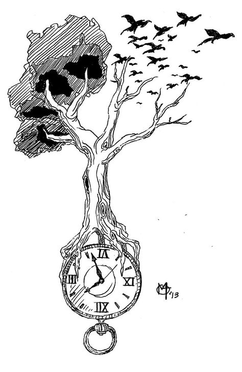 Grandfather Clock Tattoo, Grandfather Tattoo, Neat Drawings, Grandpa Tattoo, Tree Clock, Gear Tattoo, Tattoo Baby, Clock Drawings, Dream Catcher Tattoo Design