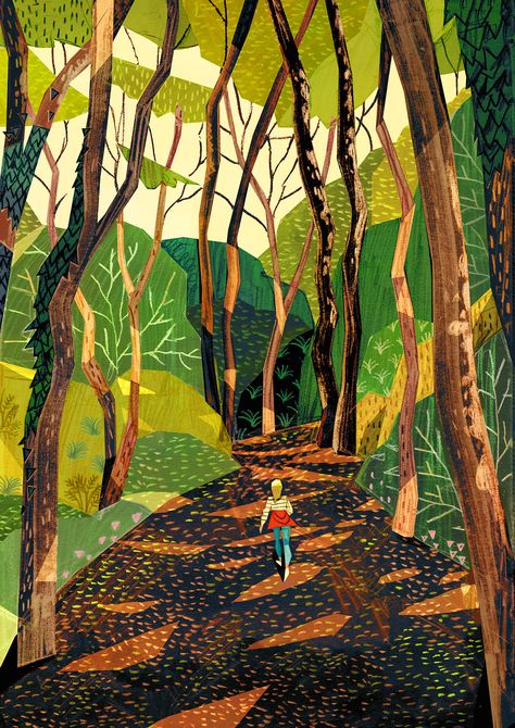 Goodbye World on Behance Forest Trees Illustration, Forest Illustration Trees, Forest Path Illustration, Carlotta Notaro, Theme Park Illustration, Goodbye World, Monster Book, Jewelry Store Design, Illustration Studio