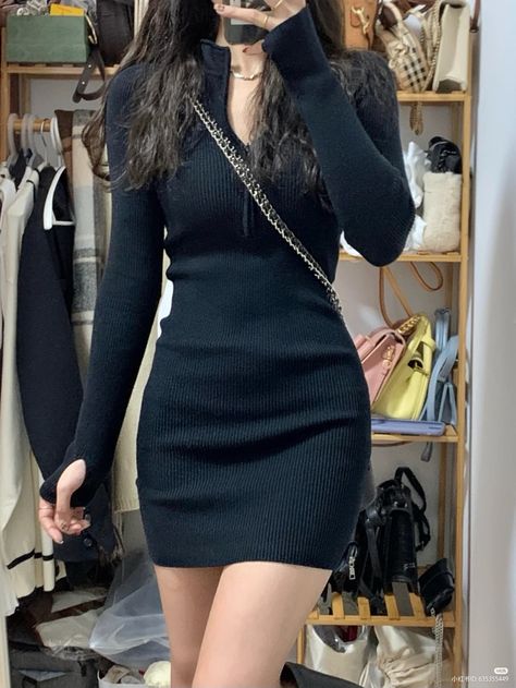 Black Dress Ulzzang, Yn Dress Outfit, Yn Outfit Dress, Fancy Korean Outfits, Chinese Outfits Street Style, Ulzzang Dress Formal, Korean Party Outfit Night, Yn Outfit, Korean Ulzzang Fashion