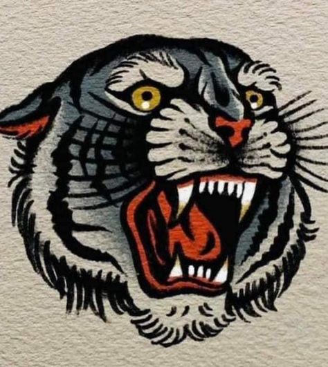 Tiger Study, Snow Leopard Tattoo, Traditional Tiger Tattoo, Tiger Eyes Tattoo, Tiger Head Tattoo, Big Cat Tattoo, American Traditional Tattoo Ideas, Traditional Tattoo Flowers, Traditional Tattoo Ideas