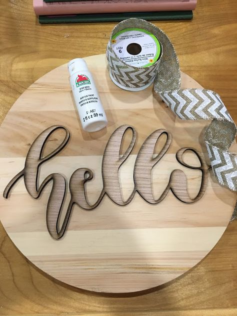 DIY Wooden Farmhouse Hello Sign Hello Door Sign, Wooden Farmhouse, Best Glue, Wooden Words, Wooden Door Signs, Hello Sign, Hello You, Wooden Door Hangers, White Acrylic Paint