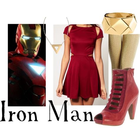 Iron Man, created by companionclothes on Polyvore Marvel Disneybound, Villain Fashion, Iron Man Costume, Marvel Inspired Outfits, M Bracelet, Marvel Fashion, Book Outfits, Geek Chic Fashion, Avengers Outfits