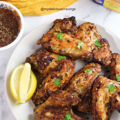 You can serve it as an appetizer with your favourite dipping sauce, or you can serve it as a main course with a side of rice or vegetables. #chickenwings #airfryerrecipes Recipe here https://mydeliciouscravings.com/how-to-make-air-fryer-old-bay-chicken-wings/ Old Bay Chicken Wings, Old Bay Chicken, Old Bay Wings, Honey Wings, Air Fryer Wings, Air Fryer Chicken Wings, Honey Sauce, Simple Chicken, Old Bay