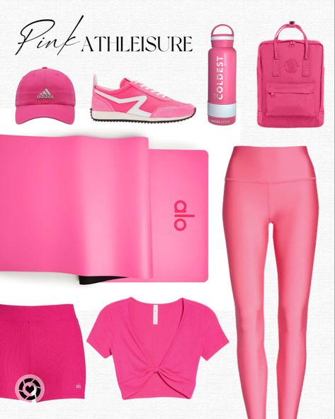 Pink Slides Outfit, Pink Monochrome Outfit, Pink Workout Outfit, Pink Athleisure, Pink Sport Shoes, Pink Monochrome, Zumba Outfit, Slides Outfit, Pink Gym