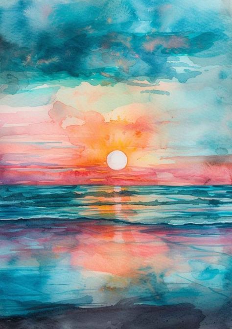 Discover a vibrant collection of 30 watercolor sunset painting ideas that will inspire your next masterpiece. From tranquil beach scenes to fiery skies, each idea is a burst of color and creativity. Perfect for artists of all levels, these watercolor sunsets are a great way to enhance your painting skills. Plus Free Watercolor Stencils! ! #WatercolorSunset #SunsetPainting #ArtInspiration #WatercolorIdeas #PaintingTutorial #ArtistsOfPinterest #SunsetArt Sunrise Watercolor Painting Sky, Watercolor Sunsets For Beginners, Watercolour Beach Scenes, Abstract Sunset Art, Watercolor Ocean Sunset, Watercolor Ocean Painting, Sunset Watercolor Painting Easy, Beach Watercolor Paintings, Watercolor Sunset Tutorial