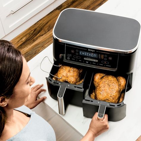 Ninja Foodi 6-in-1 10-qt. XL 2-Basket Air Fryer with DualZone Technology & Smart Cook System Black DZ550 - Best Buy Dual Air Fryer Recipes, Ninja Dual Air Fryer Recipes, Ninja Dual Air Fryer, Dual Air Fryer, Ninja Air Fryer, Reheat Chicken, Cooking Thermometer, Ninja Foodi, Slow Cookers