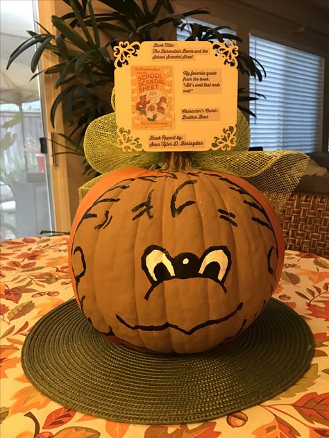 Character Book Report  The Berenstain Bears and the School Scandal Report Berenstain Bears Pumpkin, Storybook Pumpkin, Bernstein Bear, Book Character Pumpkins, Story Book Pumpkin, Pumpkin Character, The Berenstain Bears, Character Pumpkins, Sister Bear