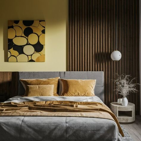 Bedroom idea wood for women yellow color Yellow Brown Bedroom, Minimalist Bedroom Yellow, Yellow Bed Set, Yellow Bedsheets Bedroom, Yellow Bedsheet Aesthetic, Wood Room, Yellow Color, Bedroom, Yellow