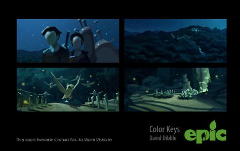 EPIC - COLOR KEYS | EPIC William Joyce, Color Script, Story Art, Number 6, Color Studies, Visual Development, Colour Board, Art Studies, Color Theory