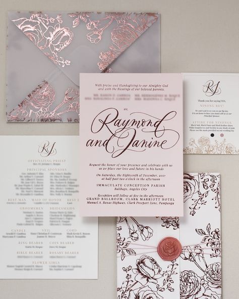 Rj Logo, Full Foil, Vellum Envelope, Mirrored Acrylic, Stationery Printing, Calligraphy Styles, Calligraphy Design, Romantic Roses, Rose Gold Foil