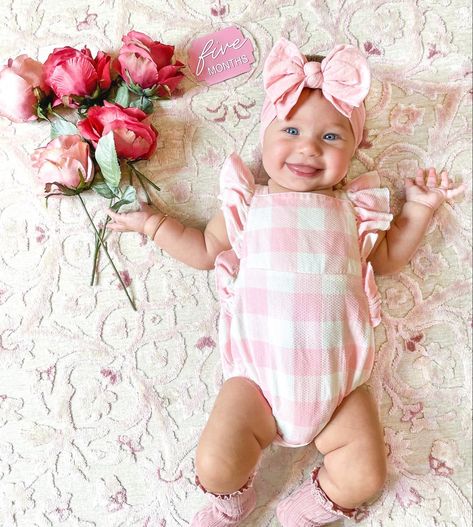 Baby milestone inspiration monthly picture. Add a rose for each month  as baby grows. Baby bling bow, mud pie gingham pink bubble romper, floral rug for nursery 

Follow my shop @wifeydiariesblog on the @shop.LTK app to shop this post and get my exclusive app-only content!

#liketkit #LTKfamily #LTKsalealert #LTKbaby
@shop.ltk
https://liketk.it/3LpwN Floral Milestone Photos, Spring Baby Milestone Picture, Flower Monthly Milestone Pictures, Flower Milestone Pictures, Spring Baby Picture Ideas, May Baby Milestone Picture, May Milestone Picture Baby, Monthly Baby Photos Girly, Spring Milestone Picture Ideas