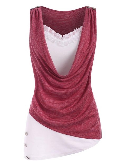 Cheap Tank Tops, Neck Lace, Womens Tunics, Women Tops, Role Models, Women Collection, Cowl Neck, Lace Trim, Color Blocking