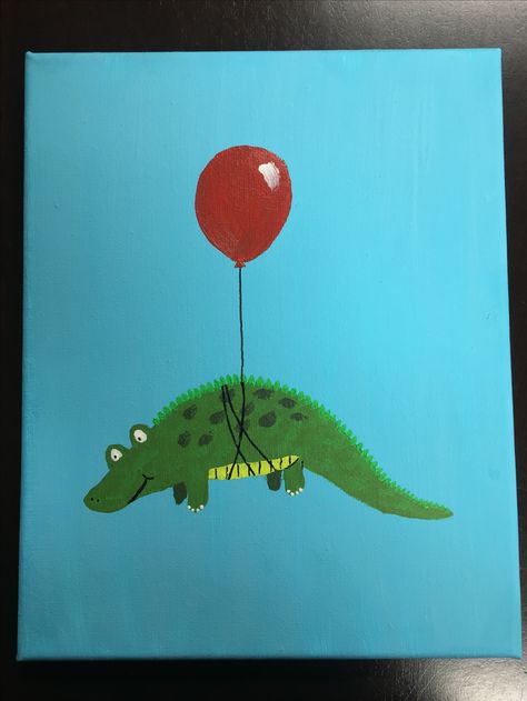 Alligator acrylic painting Dinosaur Painting Acrylic Easy, Painting Ideas On Canvas Dinosaurs, Alligator Painting Easy, Alligator Painting, Cute Alligator Art, Alligator Painting Acrylics, Sip N Paint, Paint And Sip, Acrylic Canvas