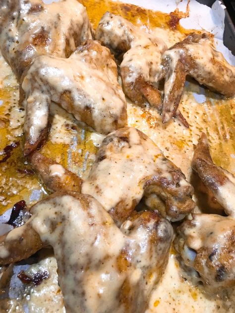 Chicken Alfredo Wings, Recipes With Chicken Wings Dinners, Cajun Ranch Wings, Alfredo Chicken Wings, Cajun Wing Sauce Recipe, Alfredo Wings, Cajun Wings, Cajun Alfredo, Ragin Cajun