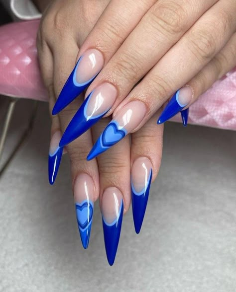 Blue Valentine Nails Design, Light Blue Stilletos Nails, Blue Nail Designs Stiletto, Blue Stilletos Nails, Royal Blue Stiletto Nails, Blue Nails Stiletto, Blue Stiletto Nails Design, Stiletto Nails Blue, White Stiletto Nails