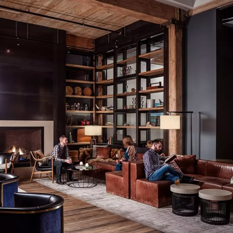 Ann Fritz | Heat & Glo Hotel Lobby Fireplace, Lobby Lounge Design, Hotel Fireplace, Fireplace Lounge, Indoor Gas Fireplace, Urban Hotels, Boutique Hotels Design, Direct Vent Gas Fireplace, Design Café