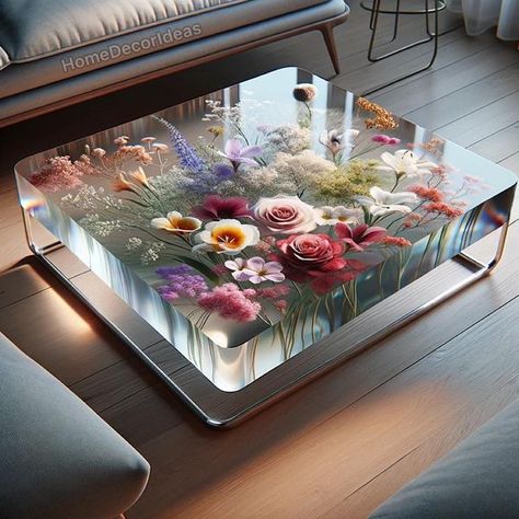 Resin Flower Coffee Table, Diy Resin Furniture, Resin Pouring, Coffee Table With Chairs, Botanical Display, Resin Coffee Table, Floral Resin, Bouquet Preservation, Diy Epoxy