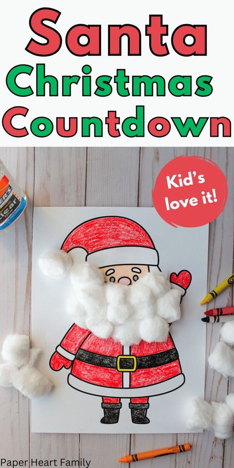 We love this Santa Christmas countdown craft and we're pretty sure your kids will love it too! It's so easy! Simply print, color and paste cotton balls onto Santa's beard. Santa's Beard Countdown, Christmas Countdown Craft, Christmas Countdown Kids, Christmas Countdown Crafts, Santa Craft, Cute Christmas Ideas, Shy Kids, Sensory Crafts, Sensory Activities Toddlers