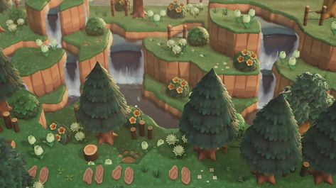 Acnh Waterfall, Acnh Halloween Island Ideas, Cottagecore Animal Crossing, Acnh Cottagecore, Forest Waterfall, Waterfall Design, New Animal Crossing, Animal Crossing Game, Island Design