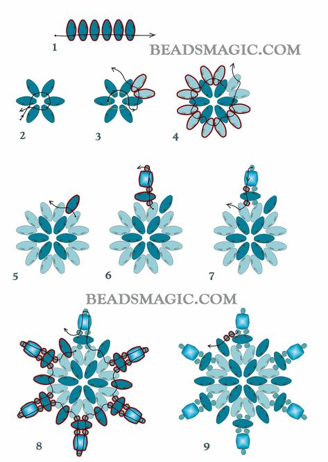 Beading Snowflakes, Seed Bead Snowflake Patterns, Christmas Bead Earrings Diy, Free Beaded Snowflake Patterns, Beads Magic, Diy Beaded Snowflakes, Beaded Christmas Earrings Patterns, Beaded Snowflake Tutorial, Beaded Snowflakes Ornament Tutorials