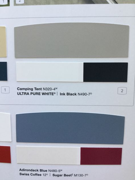 Exterior House Colors  Behr paint  Camping Tent, Ink Black, Adirondack Blue, Swiss Coffee, Sugar beet. Adirondack Blue Behr Paint Bedroom, Exterior House Colors Behr, Adirondack Blue Behr, Adirondack Blue Behr Paint, Blue Behr Paint, Garage Interior Paint, Adirondack Blue, Garage Paint Colors, Porch And Patio Paint