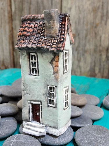 Miniature ceramic house | Free sculpted stoneware clay. Pain… | Flickr Clay House, Clay Fairy House, Pottery Houses, Clay Fairies, Clay Houses, Toy House, Slab Pottery, Driftwood Crafts, Hand Built Pottery