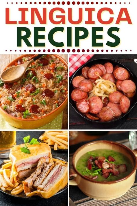 Portuguese Sausage Recipe Dinners, Recipes With Linguica Sausage, Linguica Recipes Dinner, Portuguese Sausage Recipe, Linguica Recipes, Portuguese Dishes, Portuguese Sausage, Roasted Cod, Main Recipes