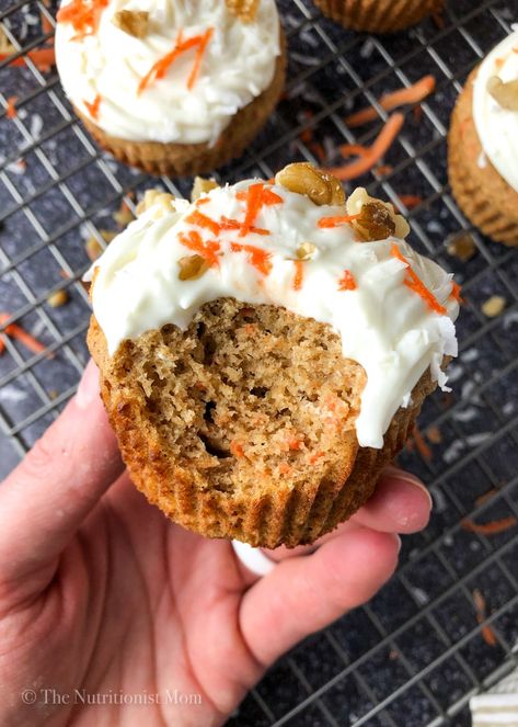 SPICED CARROT CAKE PROTEIN CUPCAKES - Nutritionist Mom Protein Carrot Cake, Carrot Cake Protein, High Protein Muffins, Spiced Carrot Cake, Protein Cupcakes, Sugar Carrots, Carrot Spice Cake, Spiced Carrots, Carrot Cake Muffins