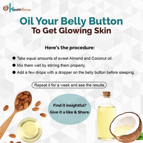 Discover the Ancient Secret of getting glowing by applying oil to the belly button. Follow these simple steps to apply oil in the right way. 🌿✨ Almond Oil In Belly Button Benefits, Coconut Oil Belly Button, Coconut Oil In Belly Button Benefits, Naval Oiling, Byuti Tips, Oil In Belly Button Benefits, Oil In Belly Button, Health Walk, Live Naturally