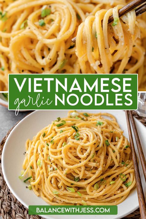 Vietnamese Garlic Noodles (Mì Xào Tỏi) San Francisco-style Vietnamese American Garlic Noodles, Asian Spaghetti Recipes, Asian Spaghetti Noodles, Vietnamese American Garlic Noodles, Vietnamese Garlic Noodles, American Lunch, Garlic Ramen Noodles, Mi Xao, Ramen Rice