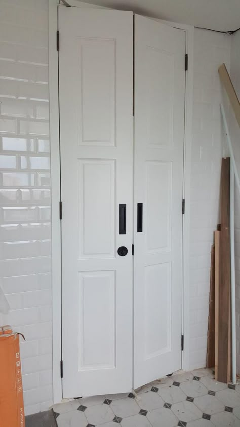 Narrow French Doors Interior, Small Bathroom Door Ideas, Small Bathroom Door, Small French Doors, Bathroom Door Ideas, French Closet Doors, French Doors Bedroom, Door Ways, French Cottage Decor