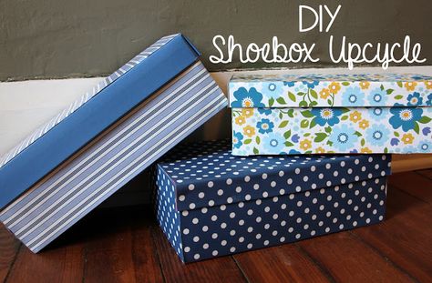 DIY Pretty Shoebox Upcycle project by Hannah @ Lovely Little Life Shoebox Upcycle, Uses For Shoe Boxes, Shoe Box Diy Crafts, Shoe Box Bedroom Project, Shoe Box Lids Made Into Oicture, Shoe Box Diy, Upcycle Shoes, Shoe Box Storage, Shoe Box Crafts