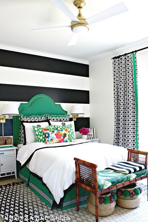 Kelly Green Bedrooms, Dimples And Tangles, Green Headboard, Diy Headboard Upholstered, Bedroom Reveal, Luxurious Bed, Bed Linens, Teenage Bedroom