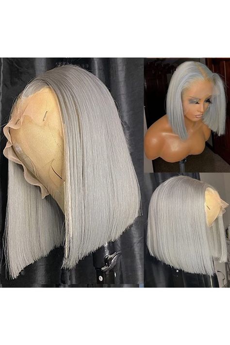 Grey Bob Wigs Human Hair Lace Front Bob Wig Pre Plucked with Baby Hair 13x4x1 T Part Lace Front Wig Glueness Brazilian Virgin Human Hair Bleached Knots Silky Straight Short Wigs for Black Women 180% Density 10Inch Grey Bob Wig, Grey Bob, Short Bob Cuts, Bob Lace Front Wigs, Front Hair Styles, Bob Cut, Short Bob Wigs, Bleached Hair, Short Wigs