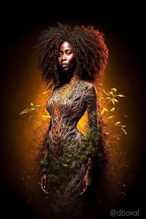 Asase Yaa, Black Goddess Fantasy Art, African Warrior Queen, African Moon Goddess, African Royalty Fantasy Art, Egyptian Goddess Art, African Women Warriors Goddesses, Mother Earth Art, Afrofuturism Art